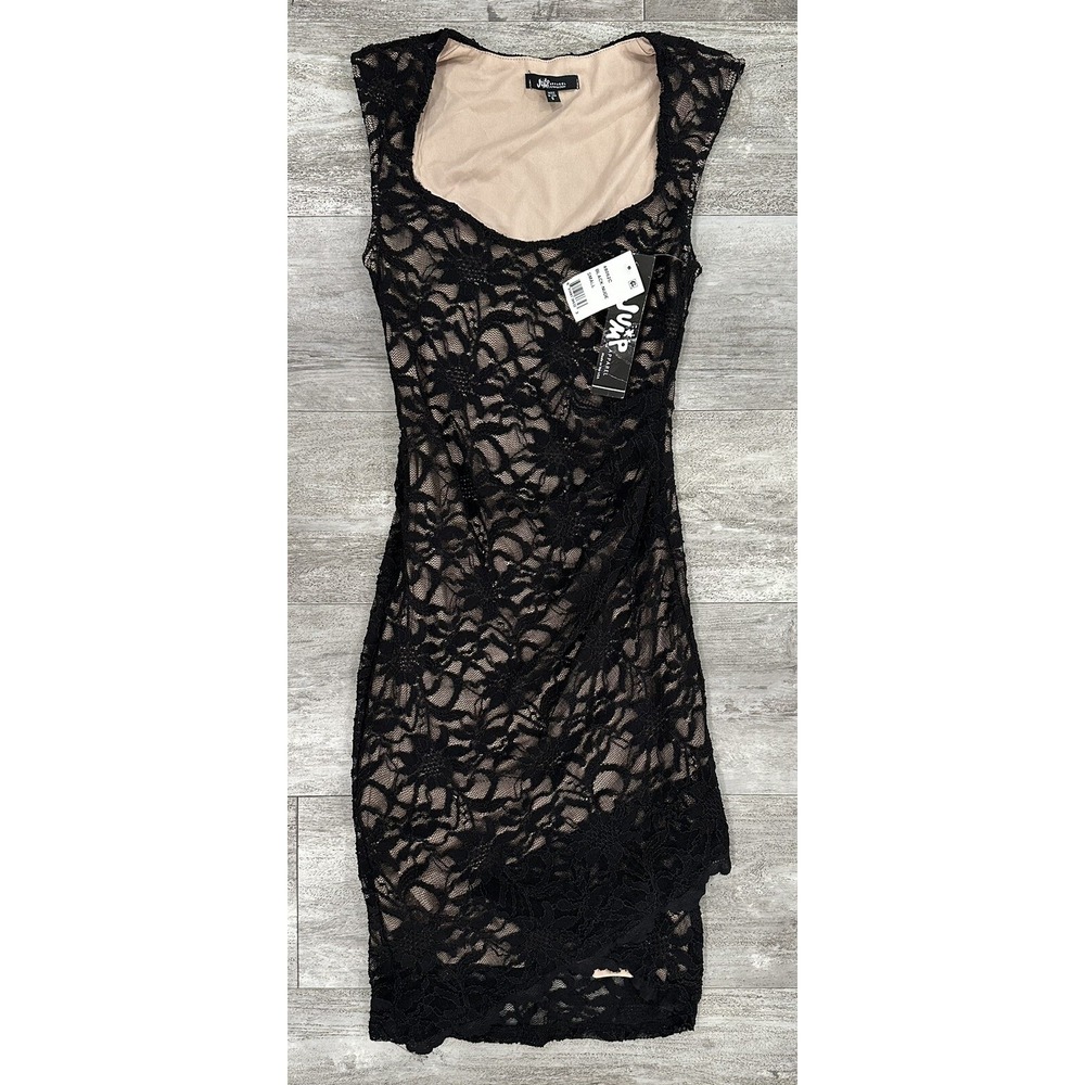 Jump Apparel Black Lace and Nude Under Color Bodycon Womens Dress Size Small NEW